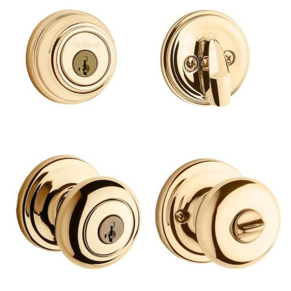Kwikset Polished Gold Brass Door Knob Combo Pack Smartkey Technology